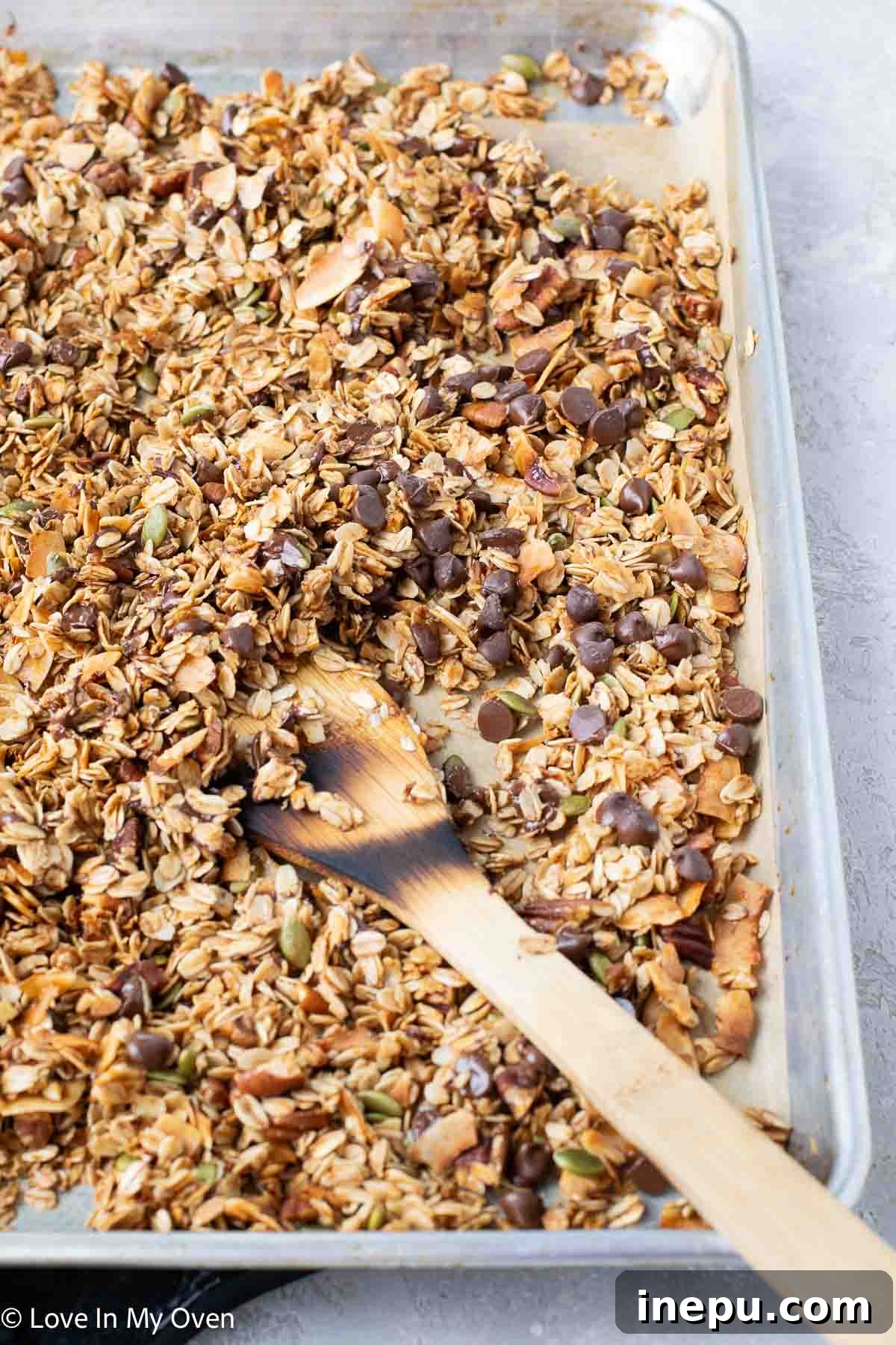 Pile of crunchy pecan coconut granola