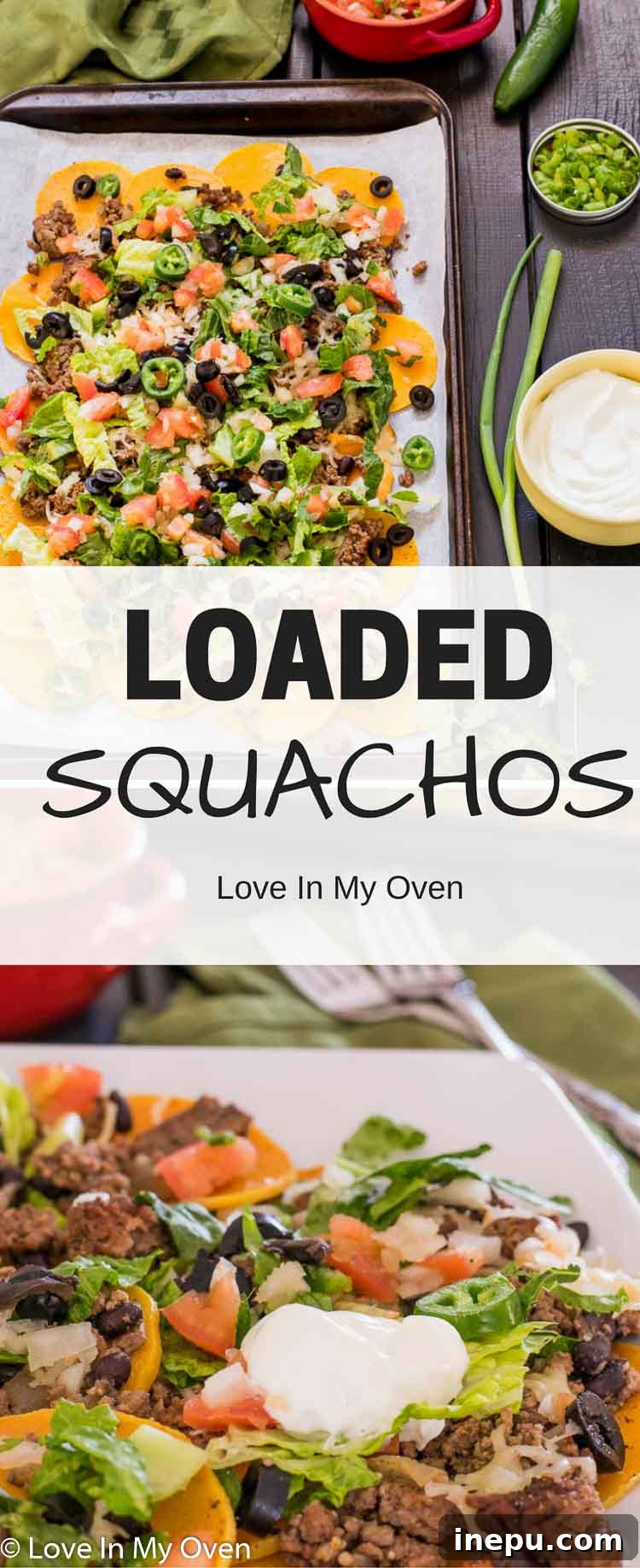 Butternachos 8 A large, appealing photo of fully prepared loaded squachos on a tray.