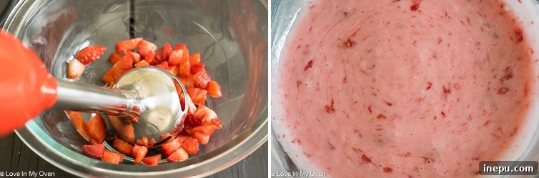 Making the strawberry glaze for donuts
