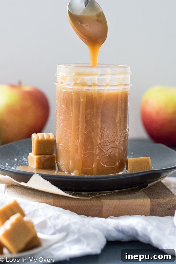 Luscious salted caramel sauce drizzled over a dessert