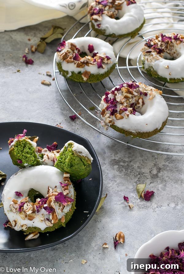 Goblin Green Baked Donuts 6 Green monster donuts with white icing and sprinkles