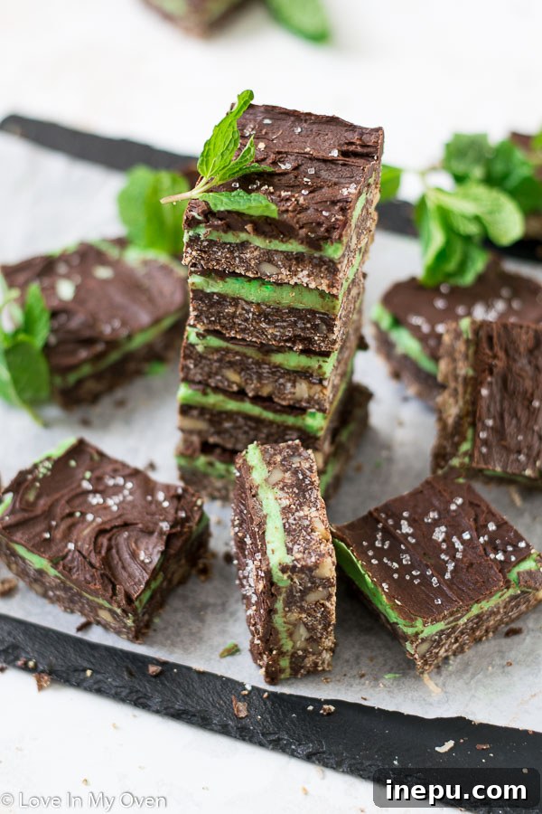 Mint Nanaimo Bars, showcasing their appealing green filling and chocolate top