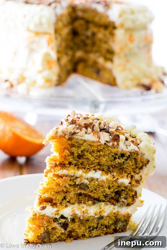 Sun-Kissed Carrot Indulgence 8 Slice of orange-carrot cake with orange garnish