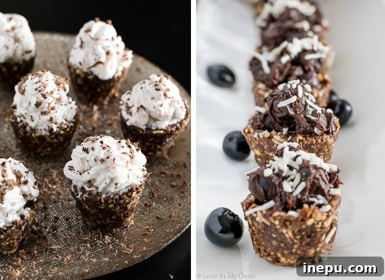 Guiltless Choco-Coconut Delights 7 Various healthy chocolate coconut baskets on a tray