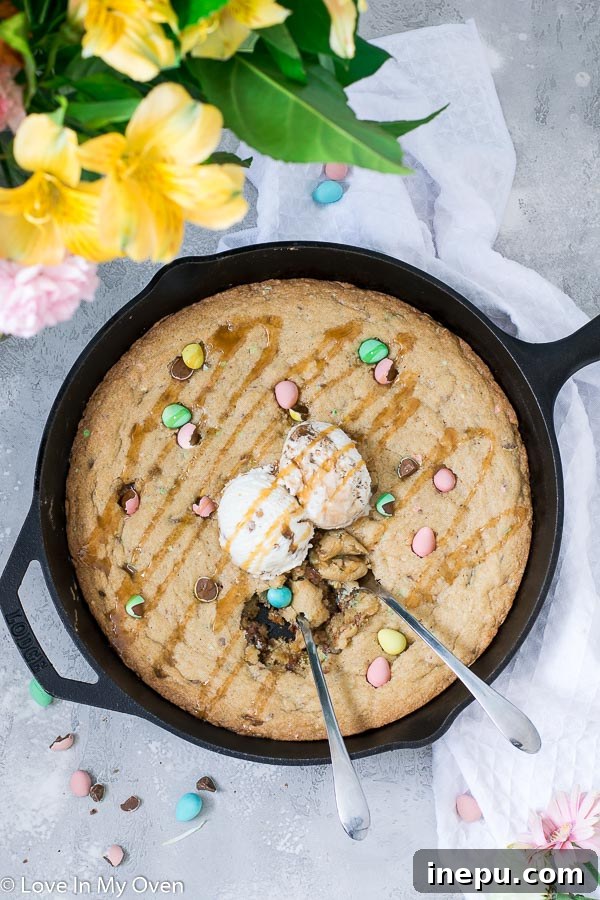 Giant Mini Egg Skillet Cookie, a perfect Easter dessert