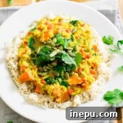 Thai Lentil Curry in a bowl, garnished.