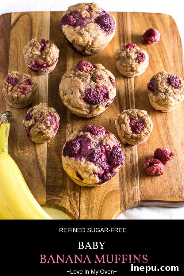 Mini Banana Muffins 10 Pin this recipe for sugar-free banana muffins, perfect for healthy snacking.