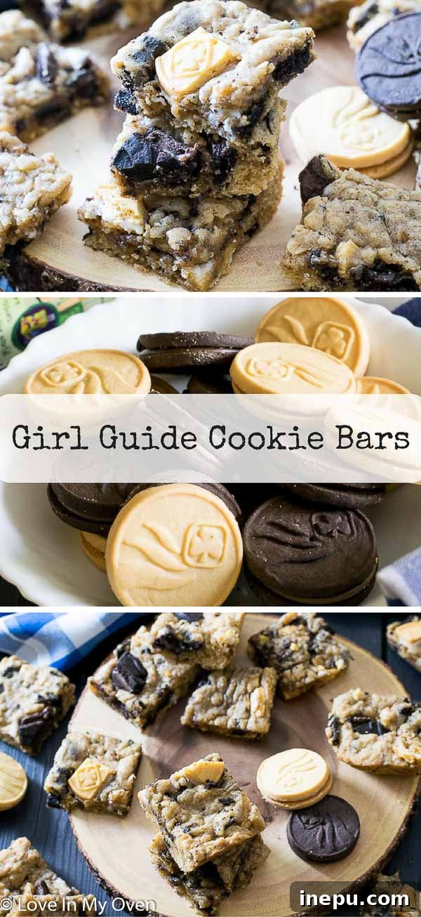 Pinterest graphic: Pin for later Girl Guide Cookie Bars recipe