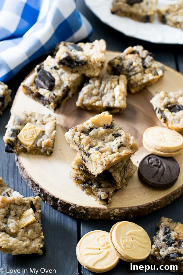 Freshly baked Girl Guide Cookie Bars, gooey texture