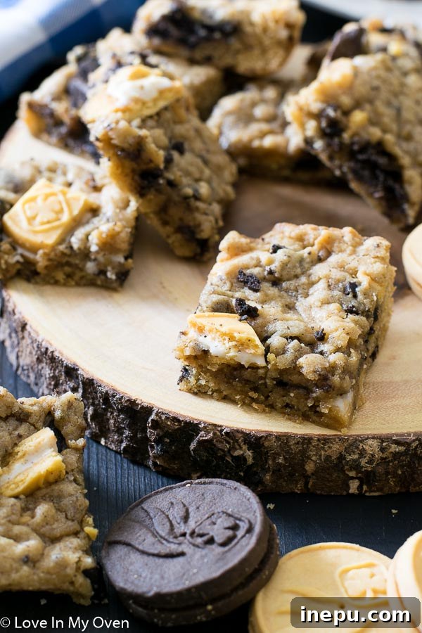 Stack of Girl Guide cookie bars on a cooling rack