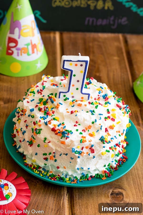 Healthy smash cake decorated and ready for a celebration.