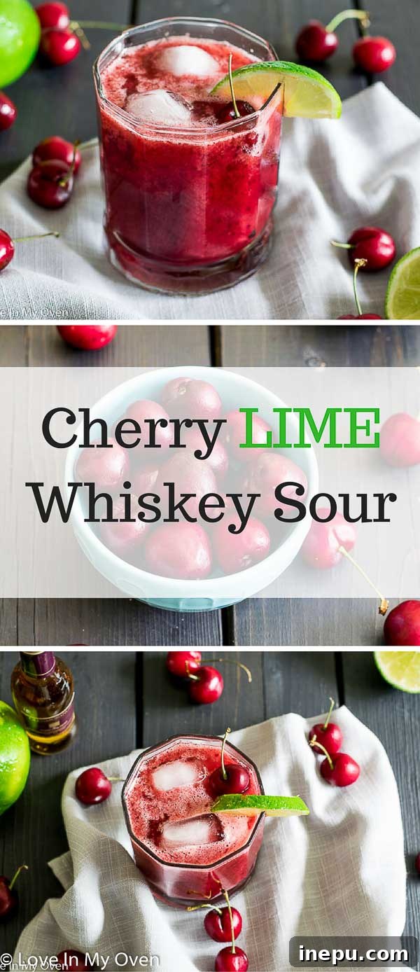 Crimson Cherry Delight 7 Cherry Whiskey Sour cocktail with a beautiful garnish, perfect for pinning and sharing