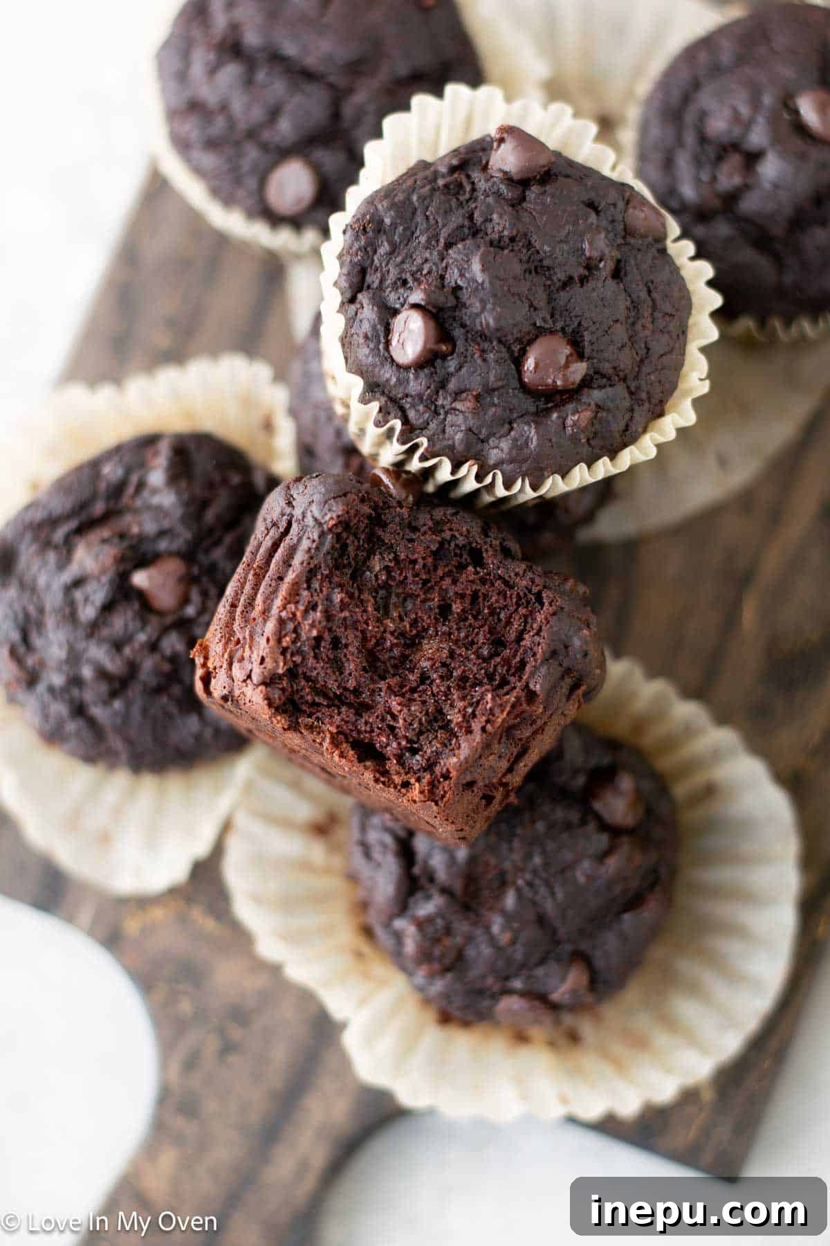 Irresistibly moist double chocolate banana muffins