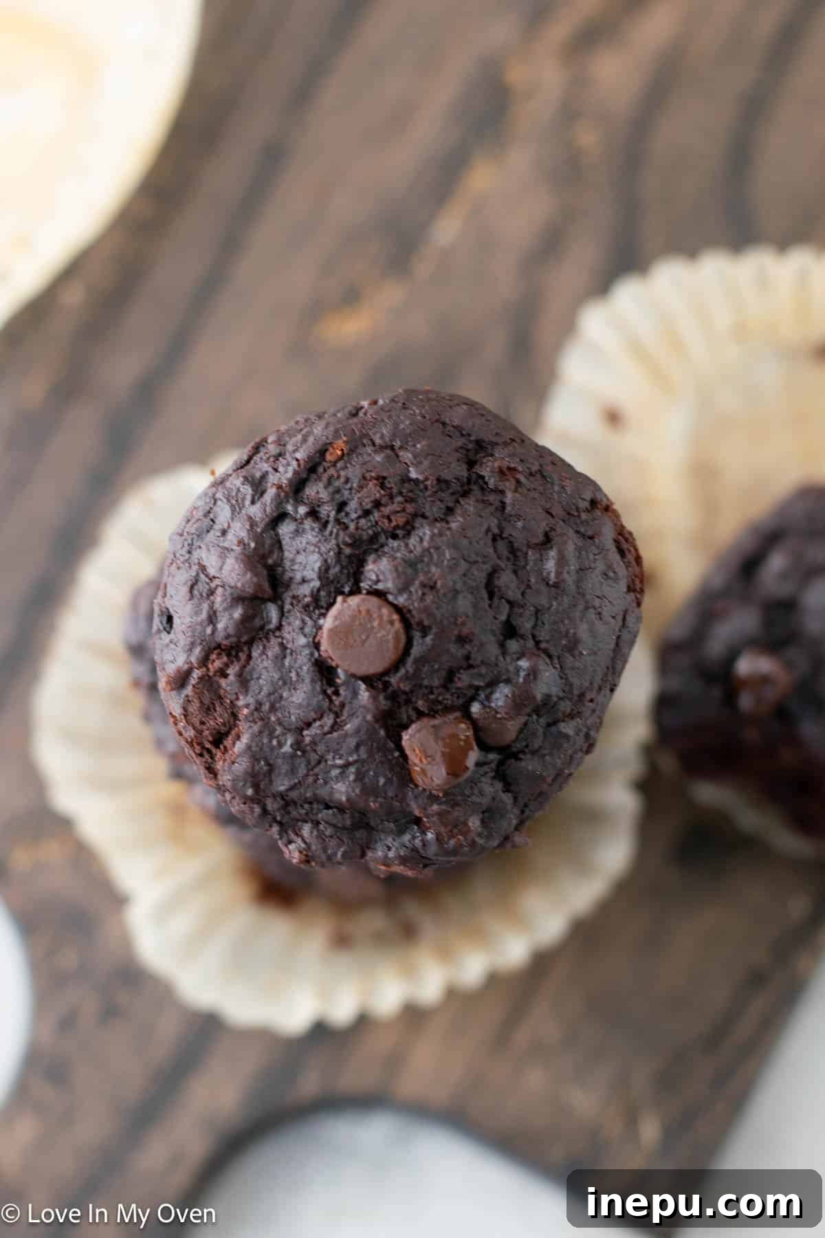 Delicious double chocolate banana muffins ready to eat