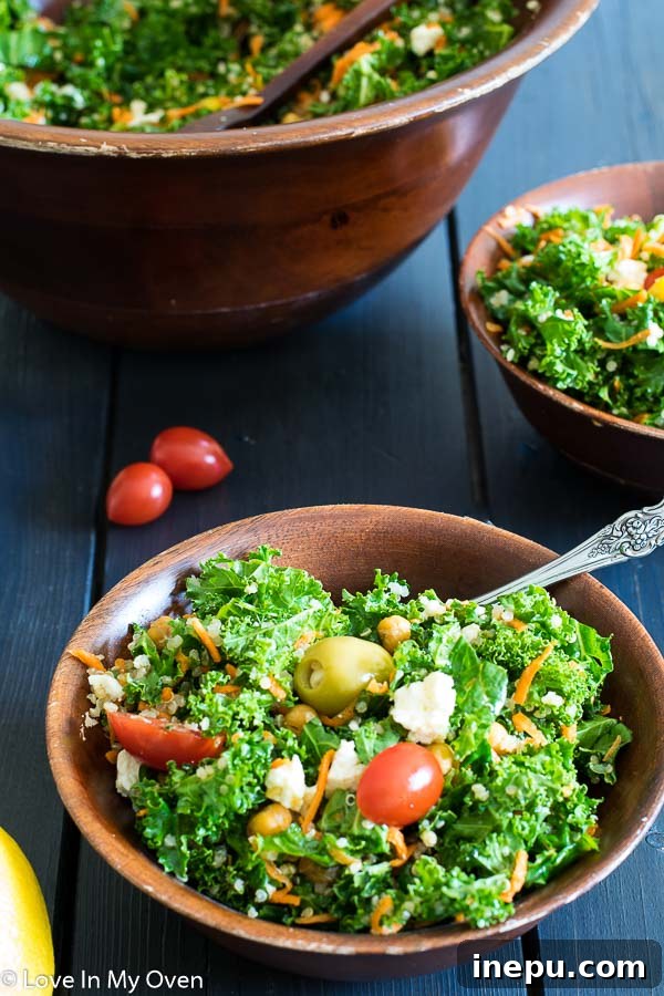 Roasted Corn and Chickpea Salad with kale, quinoa, and vegetables
