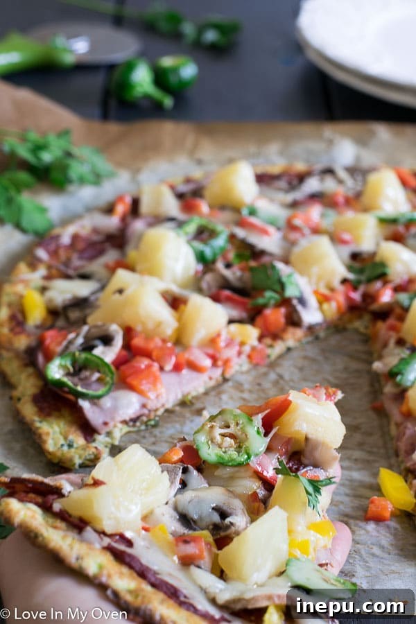 Gluten-Free Zucchini Crust Pizza 8 Freshly baked gluten-free zucchini pizza slices