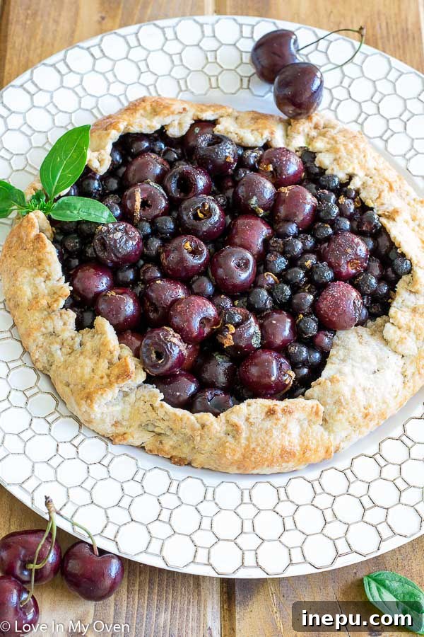 slice of saskatoon cherry galette with ice cream
