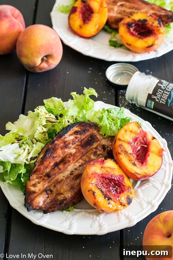 Delicious Grilled Chicken with Sea Salted Peaches, a perfect summer meal