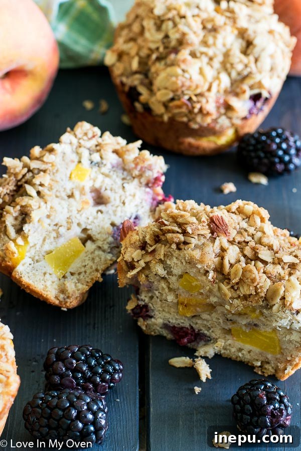 blackberry-peach streusel muffins Bakery-Style Blackberry Peach Muffins