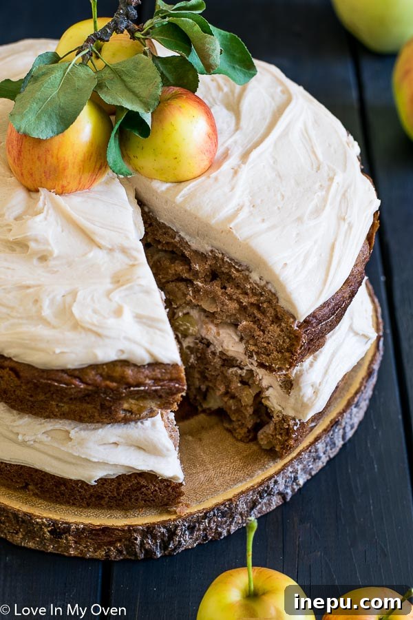 Decadent Salted Caramel Apple Cake 3 Slice of Salted Caramel Apple Cake showcasing layers
