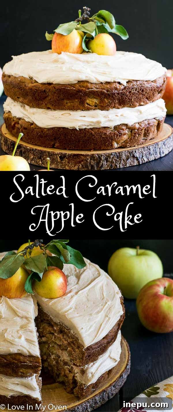 Decadent Salted Caramel Apple Cake 9 Salted Caramel Apple Cake served on a plate with fork
