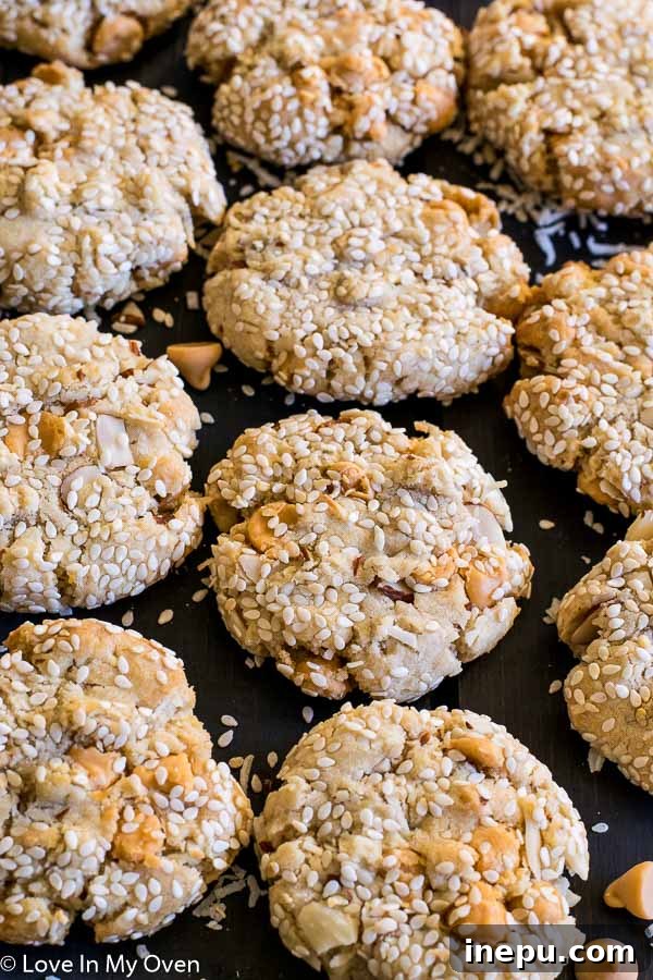 Close-up of baked Butterscotch Mountain Cookies on a cooling rack.