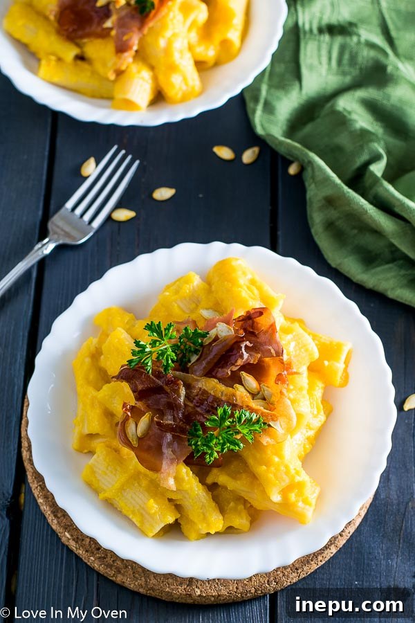 Butternut Squash Pasta with Crispy Prosciutto - Close Up