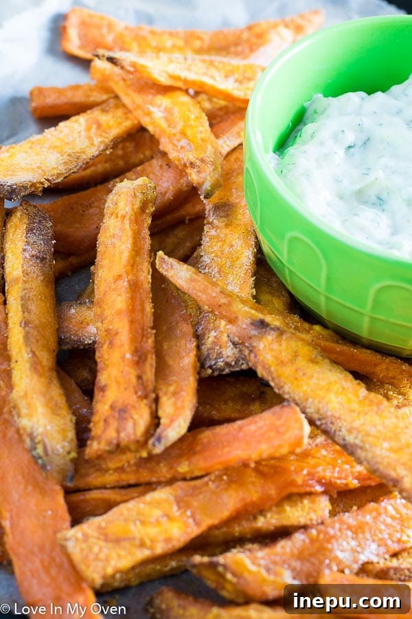 Crispy Sweet Potato Fries and Creamy Dill Dip 3 How to Make Crispy Sweet Potato Fries