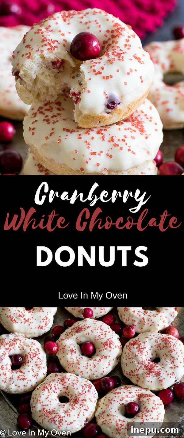 Another view of glazed cranberry white chocolate donuts