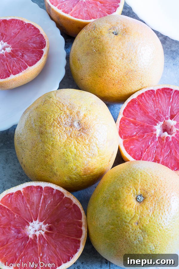 Zesty Grapefruit Scones 4 Fresh, vibrant grapefruits ready for baking