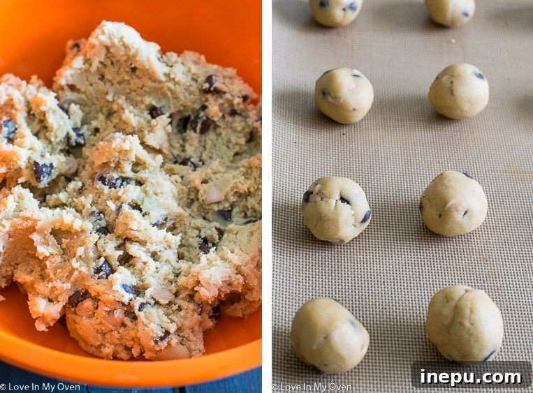 Cookie dough being mixed in a stand mixer