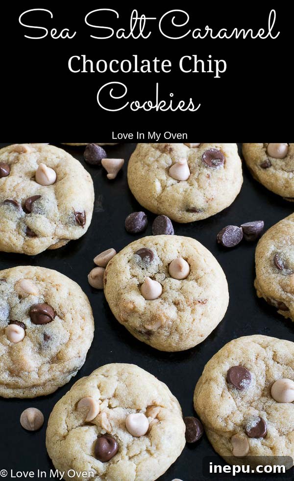 A serving of sea salt caramel chocolate chip cookies on a plate