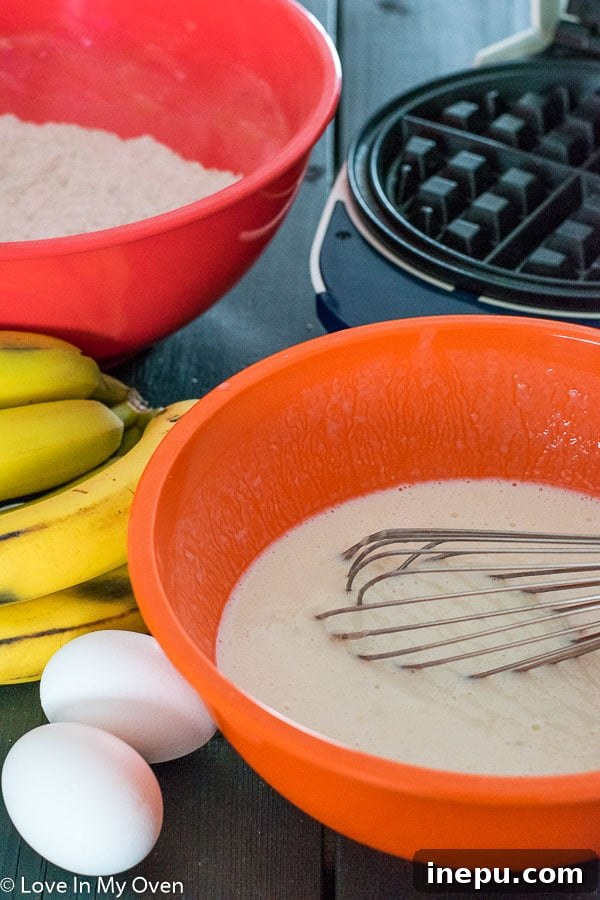 Nourishing Banana Waffles 4 Close-up of fluffy whole wheat banana waffles