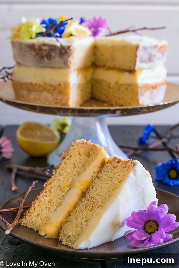 lemon layer cake with buttercream swirl