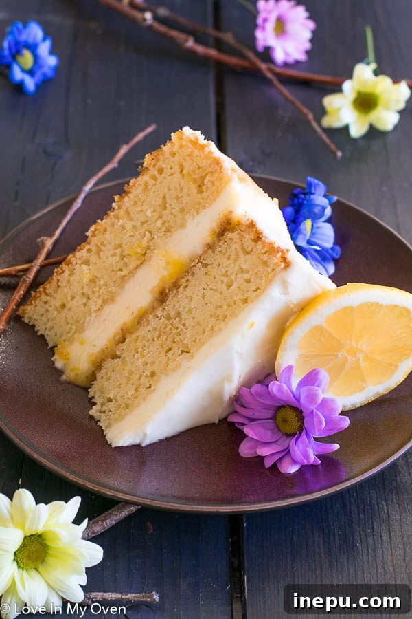 lemon layer cake on a stand