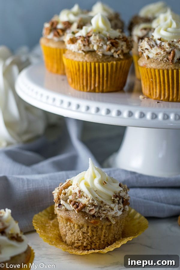 Perfectly Spiced Carrot Cupcakes 4 Homemade Carrot Cake Cupcakes ready to be served