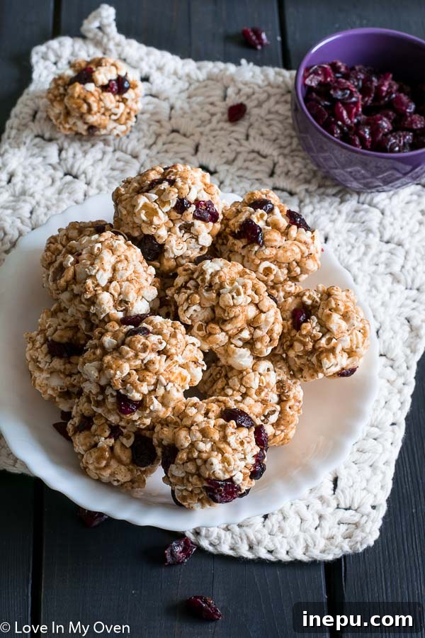 Cranberry Almond Popcorn Balls - a healthy, delicious snack