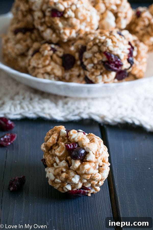 Homemade healthy popcorn balls close up