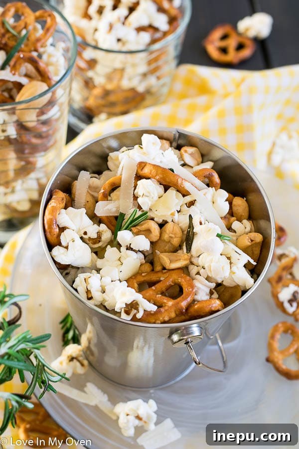 Gourmet Parmesan Rosemary Popcorn Snack Mix