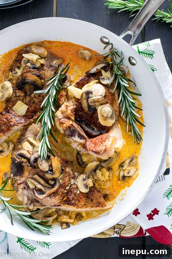 Golden Skillet Pork and Rice 3 One Pan Pork Chops and Rice - Close-up of pork chops in creamy sauce